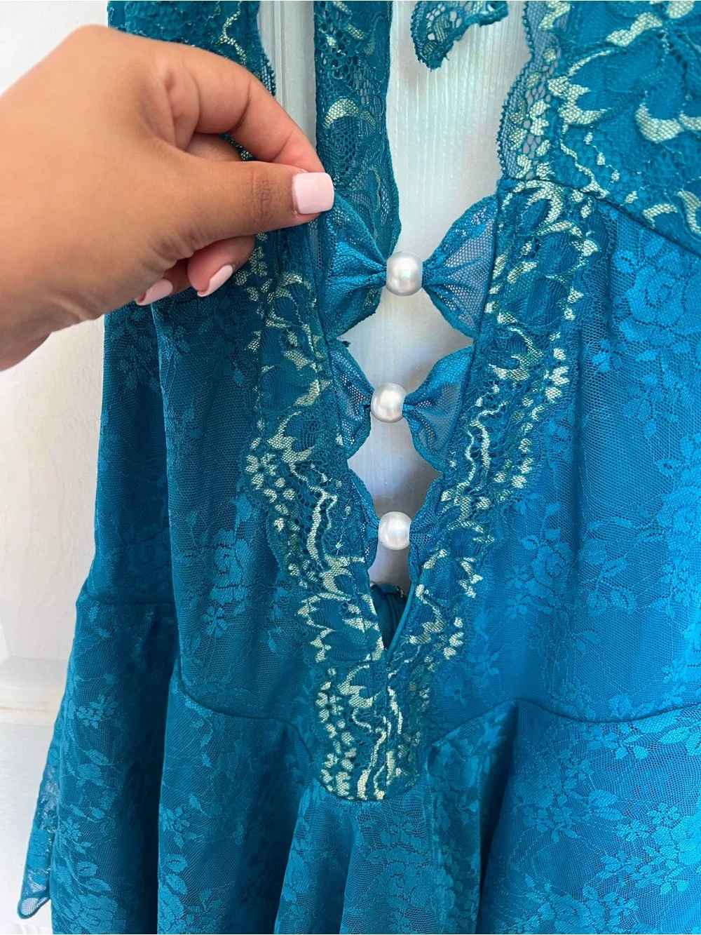 Teal Lace Halter Romper - Picture 3 of 4